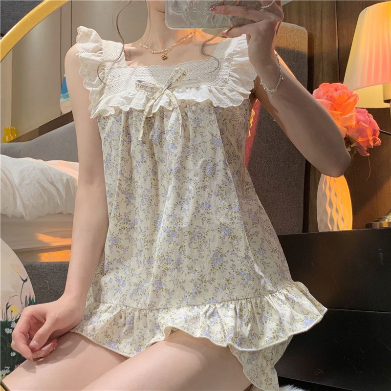 Kompleti pidžama Ženska ljetna slatka noćna odjeća s volanima Meka kućna šik bez rukava Vruća rasprodaja u korejskom stilu Lijepa klasična moda