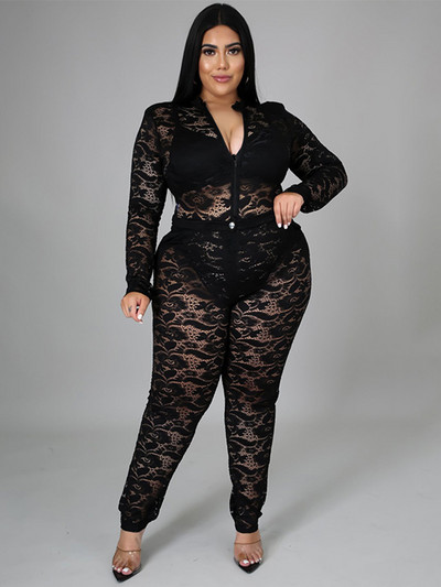 Seturi pentru femei 2 piese Body din dantela transparenta Set cu curvy si pantaloni Sexy Plus Size tinute club de noapte Vânzare cu ridicata Dropshipping