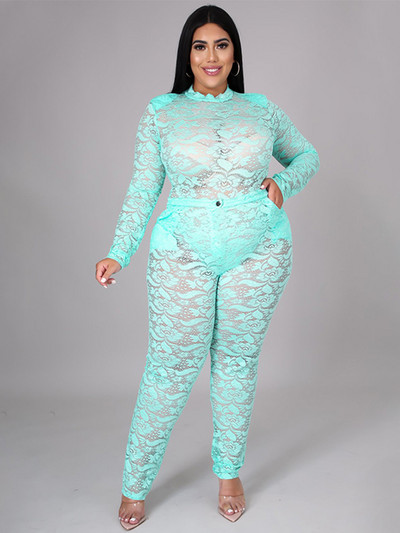 Seturi pentru femei 2 piese Body din dantela transparenta Set cu curvy si pantaloni Sexy Plus Size tinute club de noapte Vânzare cu ridicata Dropshipping