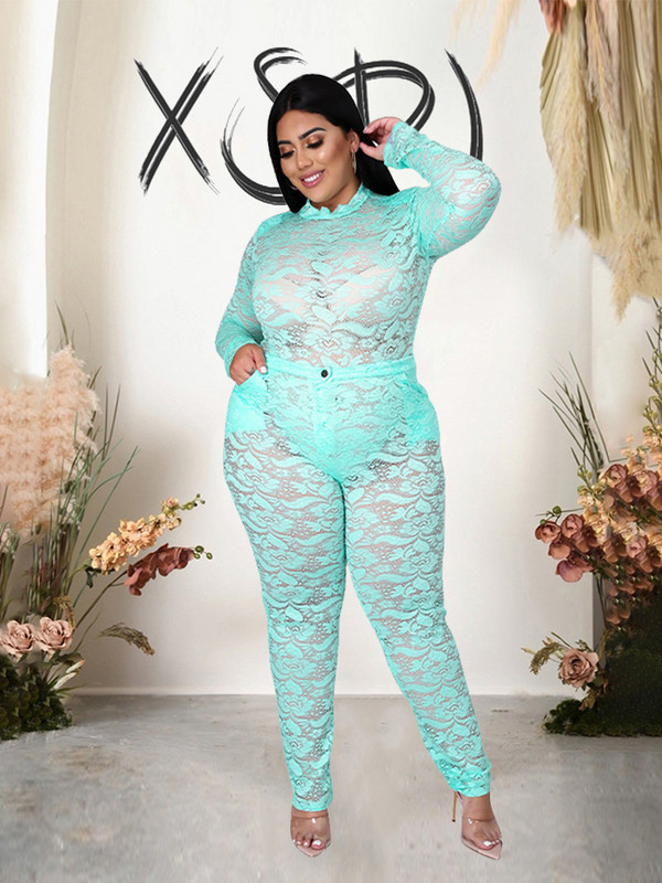 Seturi pentru femei 2 piese Body din dantela transparenta Set cu curvy si pantaloni Sexy Plus Size tinute club de noapte Vânzare cu ridicata Dropshipping