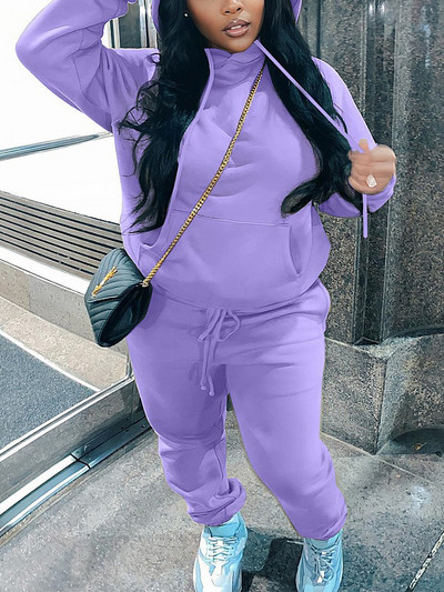 LW Plus Size Nohavice s potlačou písmen, sťahovacia šnúrka, súprava 2023 NOVINKA Jesenný dlhý rukáv, okrúhly výstrih, ležérny športový oblek pre ženy