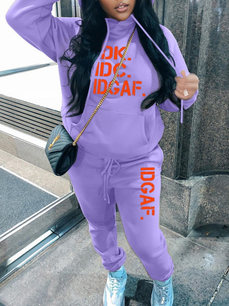 LW Plus Size Nohavice s potlačou písmen, sťahovacia šnúrka, súprava 2023 NOVINKA Jesenný dlhý rukáv, okrúhly výstrih, ležérny športový oblek pre ženy