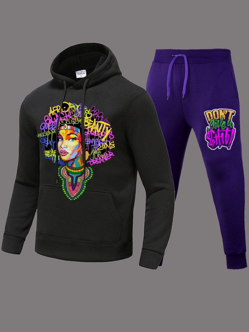 Set de hanorace cu buzunar cangur LW, de dimensiuni mari, de toamnă, cu imprimeu cu litere