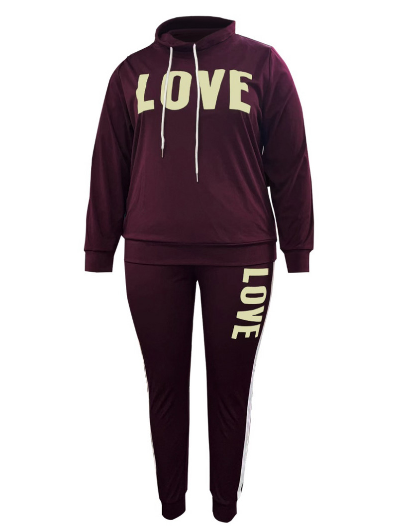 LW Plus Size Nová móda pre ženy Jesenné dlhé rukávy Rolák s potlačou písmen Pruhované tepláky Dvojdielne outfity Nohavice Set