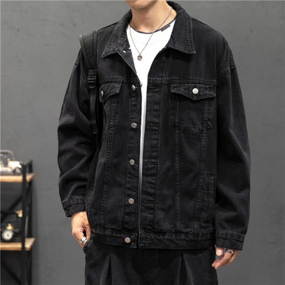 Nová džínsová bunda pre mužov, vintage džínsové kabáty, streetwear módna džínsová bunda pre mužov, džínsový golier s odhaleným golierom, vrchné oblečenie, bavlnená bomber bunda