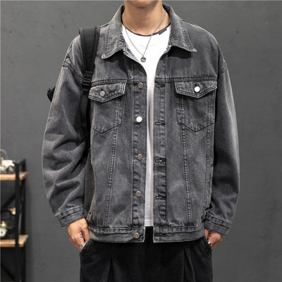 Nová džínsová bunda pre mužov, vintage džínsové kabáty, streetwear módna džínsová bunda pre mužov, džínsový golier s odhaleným golierom, vrchné oblečenie, bavlnená bomber bunda