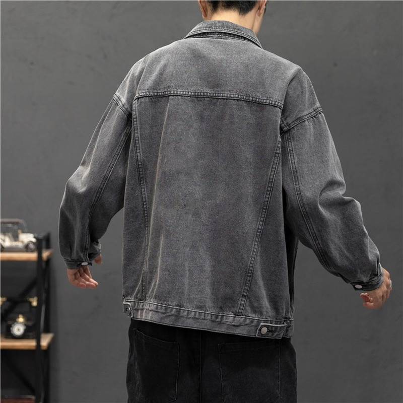 Nová džínsová bunda pre mužov, vintage džínsové kabáty, streetwear módna džínsová bunda pre mužov, džínsový golier s odhaleným golierom, vrchné oblečenie, bavlnená bomber bunda