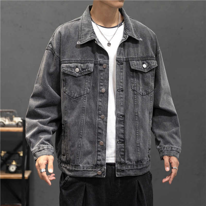 Nová džínsová bunda pre mužov, vintage džínsové kabáty, streetwear módna džínsová bunda pre mužov, džínsový golier s odhaleným golierom, vrchné oblečenie, bavlnená bomber bunda