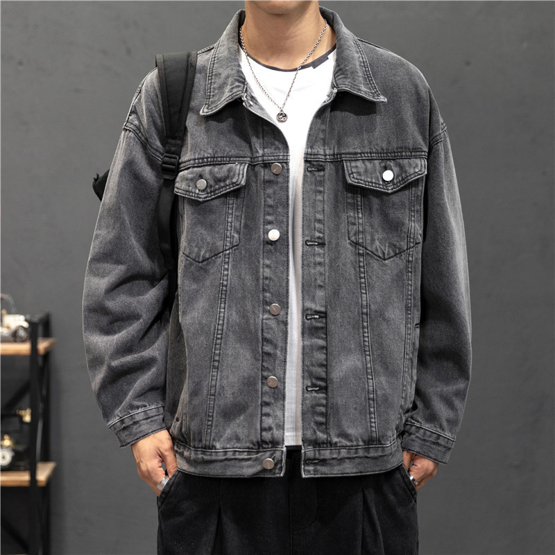 Nová džínsová bunda pre mužov, vintage džínsové kabáty, streetwear módna džínsová bunda pre mužov, džínsový golier s odhaleným golierom, vrchné oblečenie, bavlnená bomber bunda