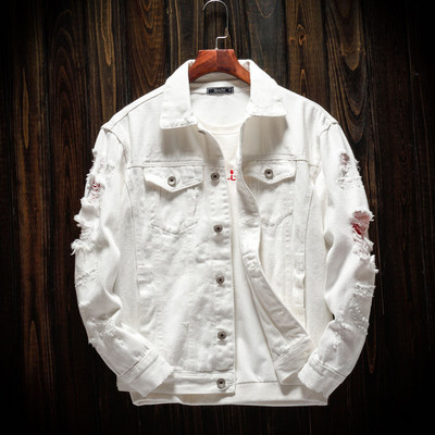 Prowow 2021 Nová jesenná módna pánska bunda Slim Fit Punk Style Hip Hop Denim Jacket Pár Streetwear Dierované bundy