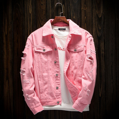 Prowow 2021 Nová jesenná módna pánska bunda Slim Fit Punk Style Hip Hop Denim Jacket Pár Streetwear Dierované bundy