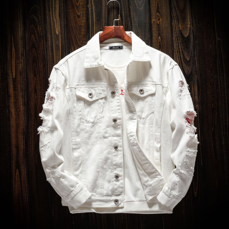 Prowow 2021 Nová jesenná módna pánska bunda Slim Fit Punk Style Hip Hop Denim Jacket Pár Streetwear Dierované bundy