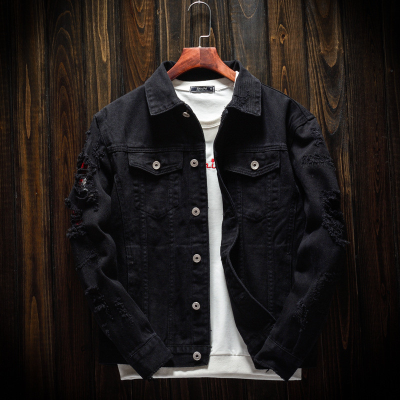 Prowow 2021 Nová jesenná módna pánska bunda Slim Fit Punk Style Hip Hop Denim Jacket Pár Streetwear Dierované bundy