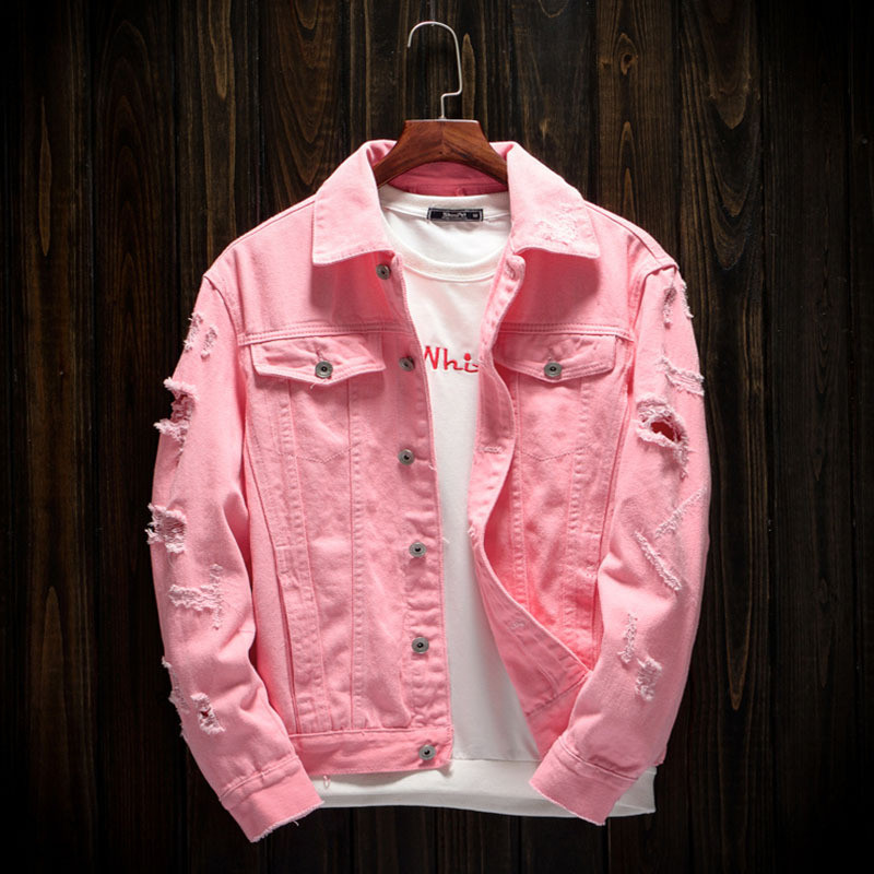 Prowow 2021 Nová jesenná módna pánska bunda Slim Fit Punk Style Hip Hop Denim Jacket Pár Streetwear Dierované bundy