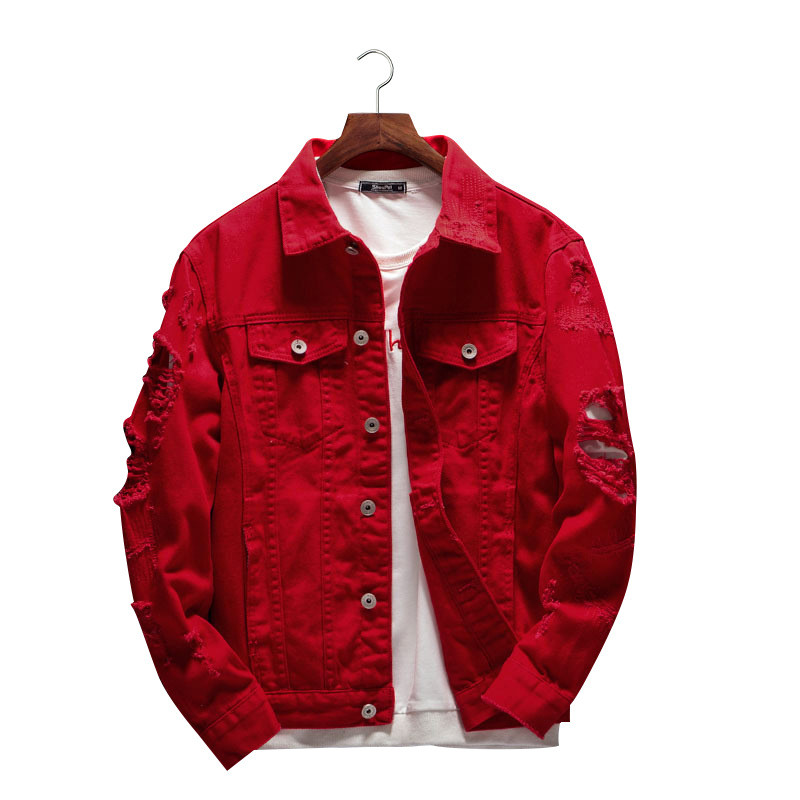 Prowow 2021 Nová jesenná módna pánska bunda Slim Fit Punk Style Hip Hop Denim Jacket Pár Streetwear Dierované bundy