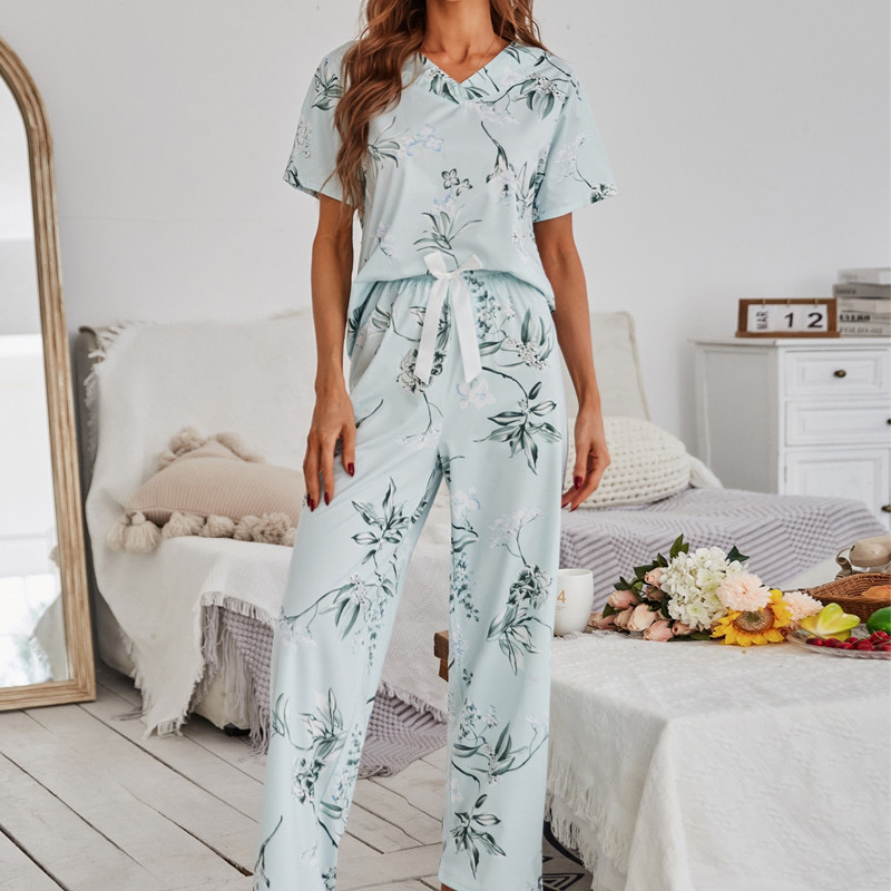 pijamale de vară de damă cu decolteu în V pijamale cu imprimeu floral în secțiune subțire pijamale pentru femei pentru serviciu la domiciliu pijamale pentru femei pijamale pijamale