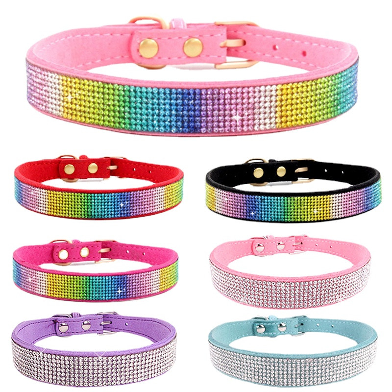 Bling Rhinestone Ρυθμιζόμενο Σετ λουριών γιακά Σκύλου Γυαλιστερό μαλακό σουέτ δέρμα Μικρά μεσαία σκυλιά Pet Petpy Chihuahua Yorkshire Teddy