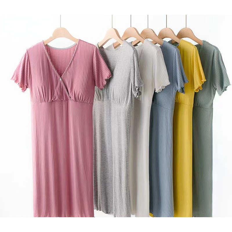 Pamut Divatos új szoptatós ruhák Kismama Pijama Maternidad Terhes nők Ruha Nyári Szülés utáni ápolási ruhák