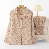Pijama pentru femei cu imprimeu floral retro, pijama din bumbac creponat cu mâneci lungi, pantaloni, costume de dormit, haine de acasă pentru femei, pijama pentru femei 2023
