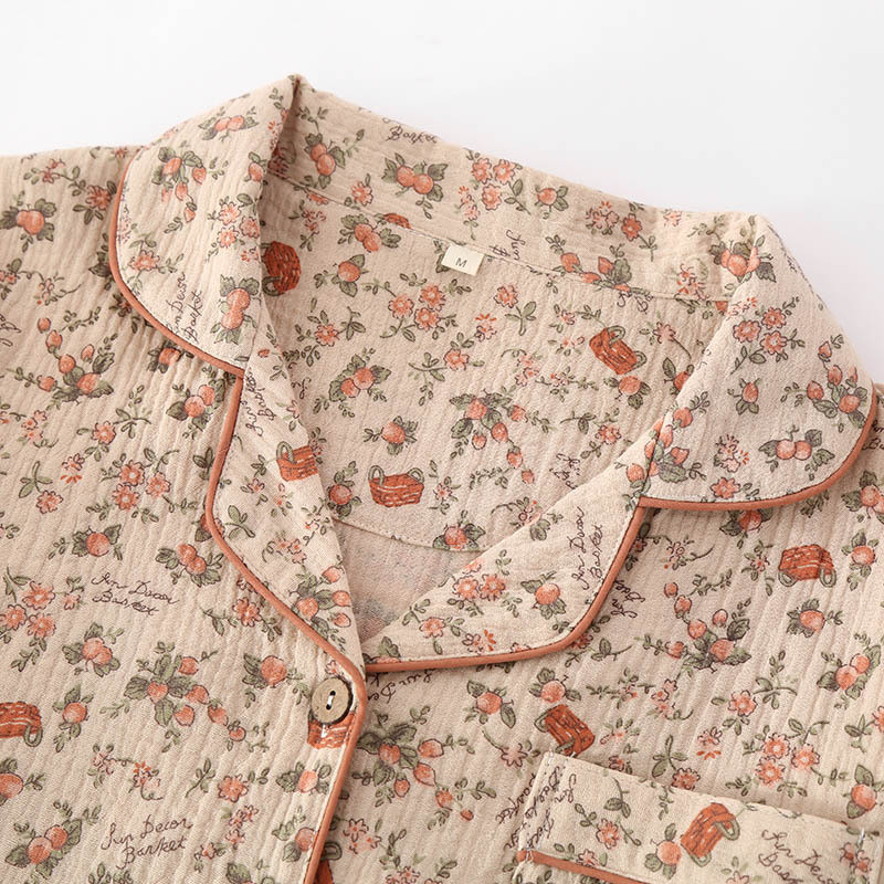 Pijama pentru femei cu imprimeu floral retro, pijama din bumbac creponat cu mâneci lungi, pantaloni, costume de dormit, haine de acasă pentru femei, pijama pentru femei 2023