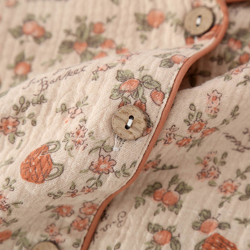 Pijama pentru femei cu imprimeu floral retro, pijama din bumbac creponat cu mâneci lungi, pantaloni, costume de dormit, haine de acasă pentru femei, pijama pentru femei 2023