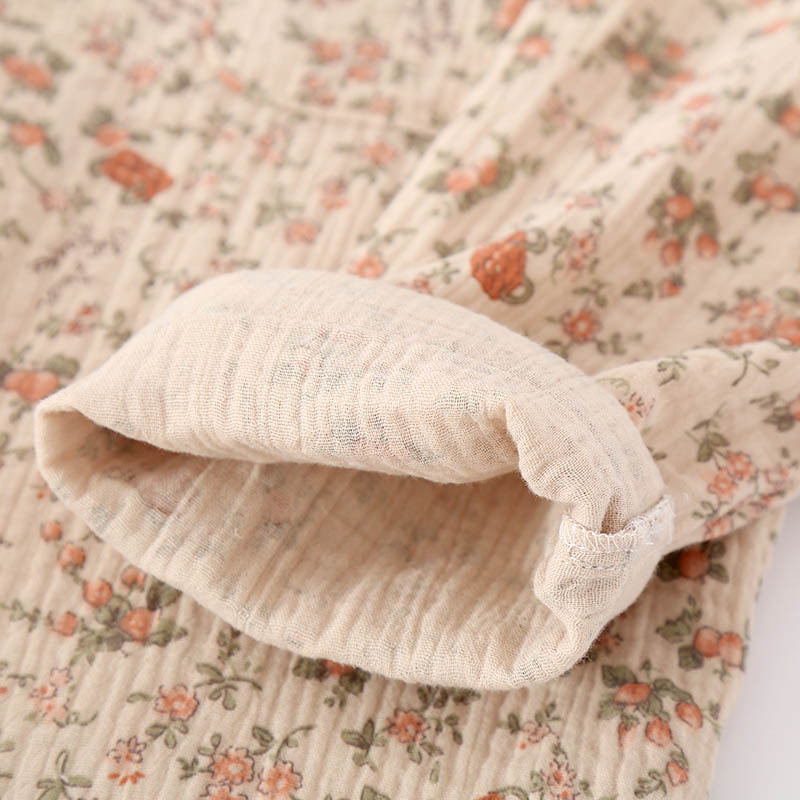 Pijama pentru femei cu imprimeu floral retro, pijama din bumbac creponat cu mâneci lungi, pantaloni, costume de dormit, haine de acasă pentru femei, pijama pentru femei 2023