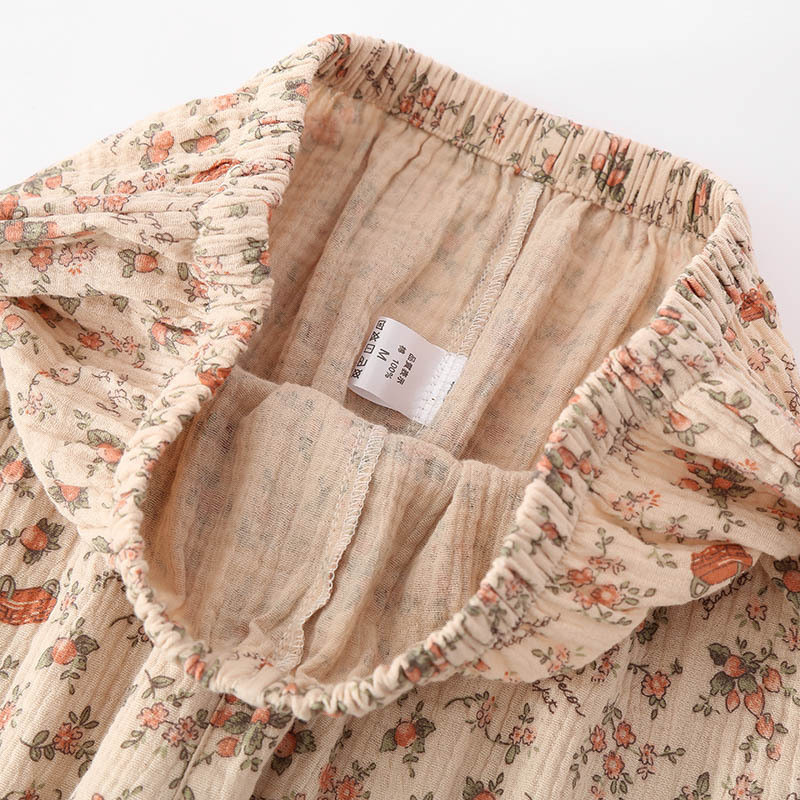 Pijama pentru femei cu imprimeu floral retro, pijama din bumbac creponat cu mâneci lungi, pantaloni, costume de dormit, haine de acasă pentru femei, pijama pentru femei 2023