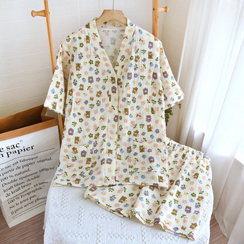 Ρούχα εγκυμοσύνης 100% βαμβακερά Νέα καλοκαιρινή πιτζάμες με λουλούδια για θηλάζουσες μητέρες Νυχτερινή ζακέτα με κοντό μανίκι