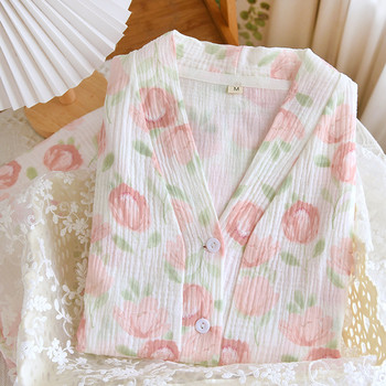 Дрехи за бременни от 100% памук Нова лятна пижама с флорален принт за кърмачки Жилетка с къс ръкав Нощница за хранене