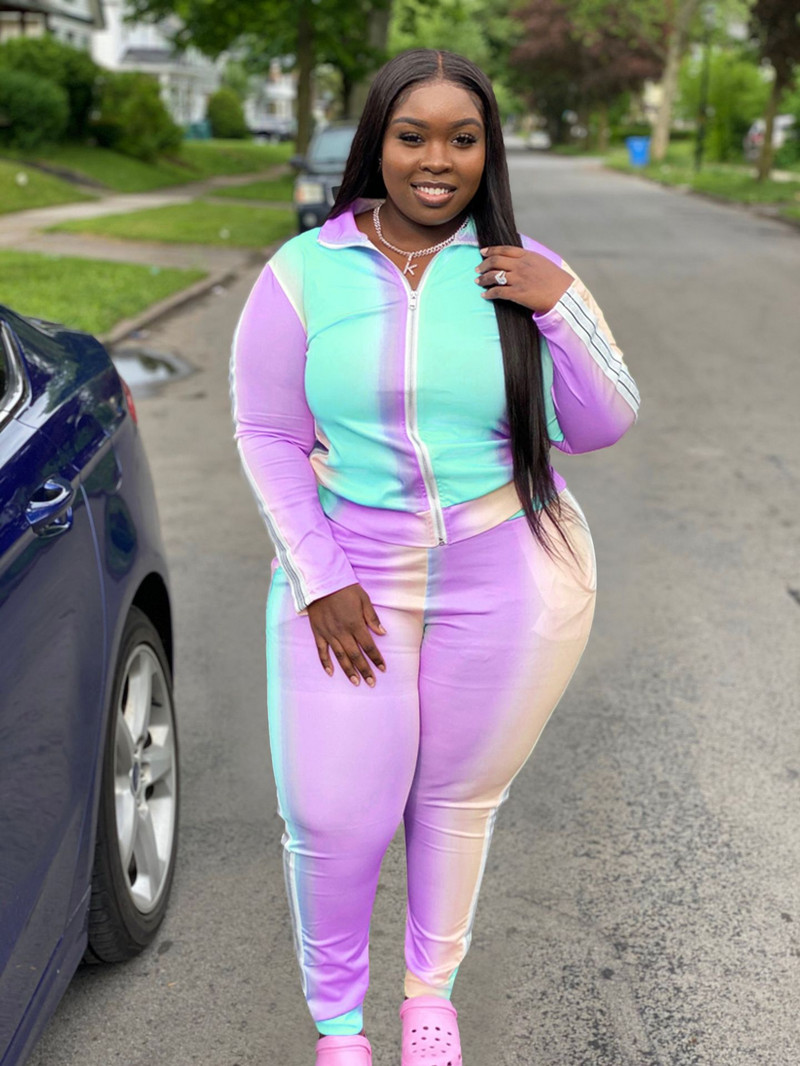 5XL nagy méretű női ruházat, 2022. őszi hajtóka, színátmenetes nyomtatás, hosszú ujjú nadrág Patchwork alkalmi sport női öltöny túlméretezett