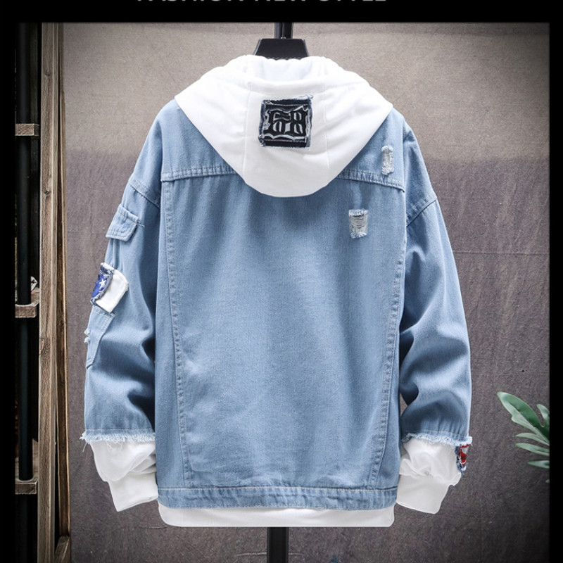 Ανδρικό τζιν μπουφάν με κουκούλα και λεπτή εφαρμογή Casual Streetwear Jean μπουφάν μακρυμάνικο μοντέρνα εξωτερικά ενδύματα Φθινοπωρινό χειμωνιάτικο παλτό για άνδρες