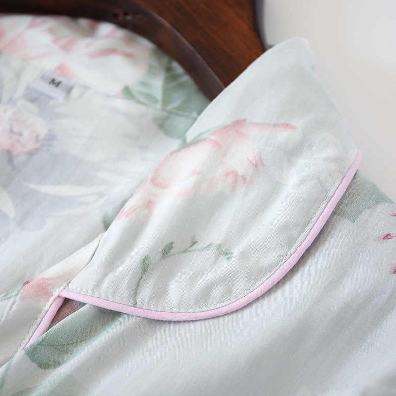 2023. aasta kevade uus naiste pidžaamakomplekt, lilledega trükitud pehme unerõivaste puuvillane lihtne stiil naiste pikkade varrukatega + püksid, kaheosaline koduriietuse komplekt