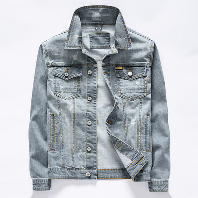 Ανδρικό vintage μπλε τζιν μπουφάν 3 χρωμάτων κλασικό στυλ Άνοιξη και φθινόπωρο Νέο Stretch βαμβακερό τζιν casual παλτό Ανδρικά επώνυμα ρούχα