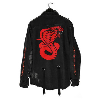 Emo Men Y2K Korean Streetwear Denim Jackets Coat Harajuku Vintage Jeans Coats Gothic Embroidery Demon Hunter Skull Alt Clothes