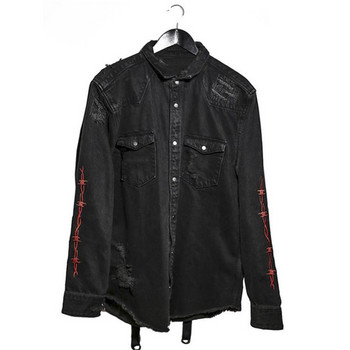 Emo Men Y2K Korean Streetwear Denim Jackets Coat Harajuku Vintage Jeans Coats Gothic Embroidery Demon Hunter Skull Alt Clothes