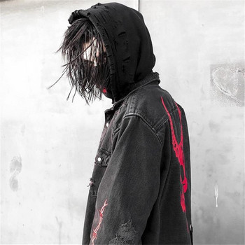 Emo Men Y2K Korean Streetwear Denim Jackets Coat Harajuku Vintage Jeans Coats Gothic Embroidery Demon Hunter Skull Alt Clothes