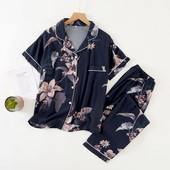 Σετ πιτζάμα Femme 2 τεμαχίων Γυναικείο κοντομάνικο παντελόνι Πιτζάμες Φθινοπωρινό κοστούμι βισκόζης Σετ πιτζάμες εμπριμέ Mujer Pijama Sleepwear