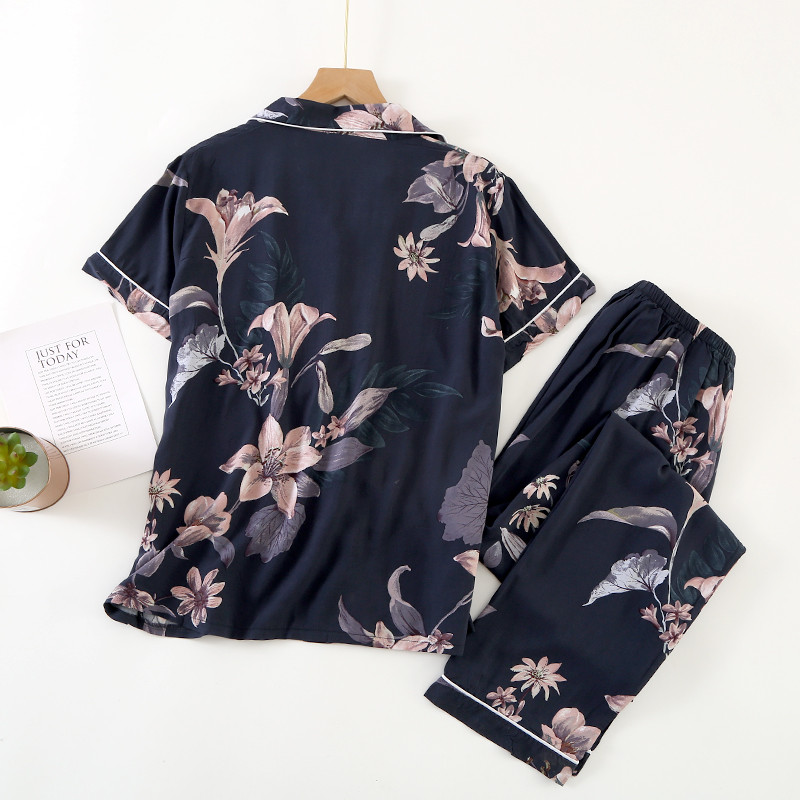Σετ πιτζάμα Femme 2 τεμαχίων Γυναικείο κοντομάνικο παντελόνι Πιτζάμες Φθινοπωρινό κοστούμι βισκόζης Σετ πιτζάμες εμπριμέ Mujer Pijama Sleepwear