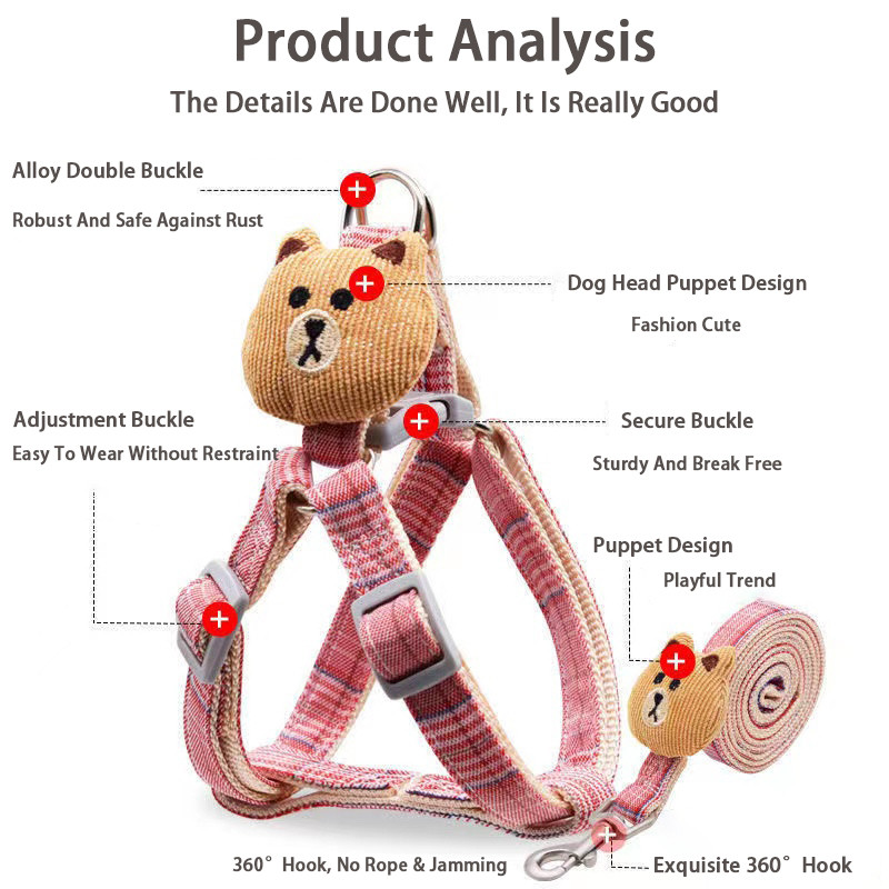 Γελοιογραφία και σετ λουριών λουριών με λουρί για σκύλους, χαριτωμένο σκωτσέζικο στυλ, ρυθμιζόμενο κουτάβι με κολάρο στήθους Perro αναπνεύσιμο άνετο