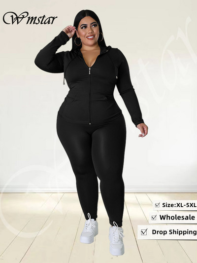 Wmstar Plus Size Două Piese Ținute Femei Hanorace Trenocară Leggings Pantaloni Seturi Solid Stretch Potrivire Comert cu ridicata Dropshipping Nou