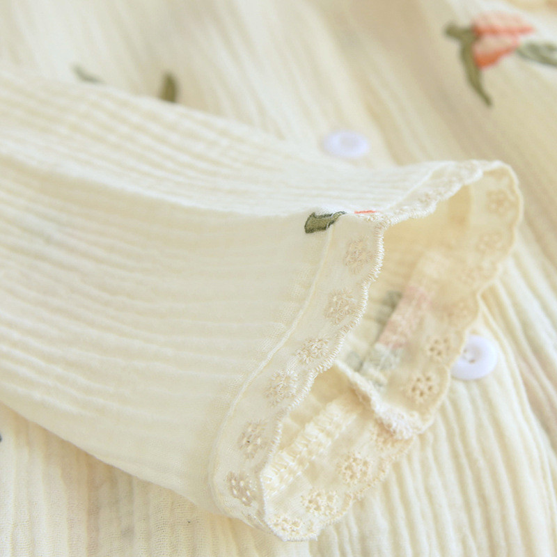 Kevadine ja sügisene uus naiste pidžaama pikkade varrukatega püksid kaheosaline komplekt 100% puuvill Crepe Cmall Loquat suur koduriiete komplekt