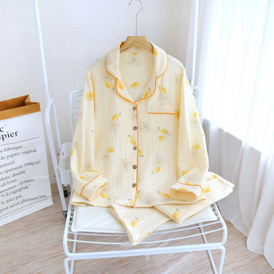 Ιαπωνική νέα άνοιξη και καλοκαίρι γυναικείες πιτζάμες κρεπ 2 τεμαχίων Μακρυμάνικο παντελόνι Blueberry Print Loose Σετ ρούχων για το σπίτι