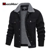 MAGCOMSEN Ανδρικά κοτλέ μπουφάν Vintage Sherpa Fleece Windbrekaer Χοντρά ζεστά χειμωνιάτικα παλτό με πολλές τσέπες Casual τζιν μπουφάν
