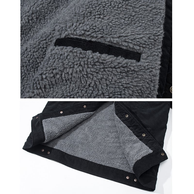 MAGCOMSEN Ανδρικά κοτλέ μπουφάν Vintage Sherpa Fleece Windbrekaer Χοντρά ζεστά χειμωνιάτικα παλτό με πολλές τσέπες Casual τζιν μπουφάν