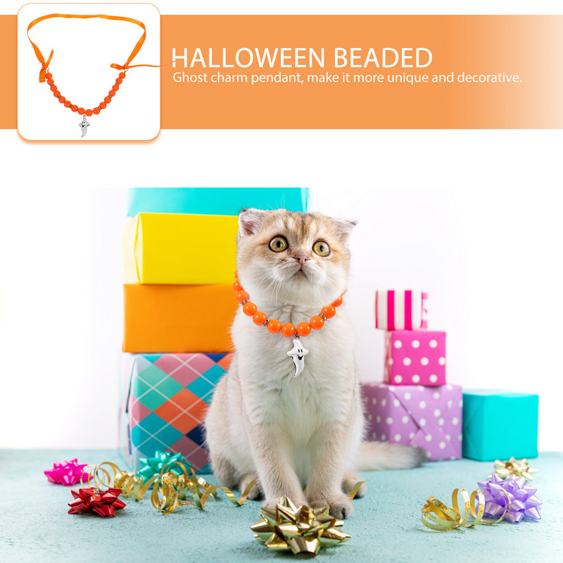 Guler pentru animale de companie Bijuterii de Halloween Cățeluș cu margele Gât de câine Decor Colier Mărgele de rășină Mic