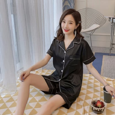 Naiste siidist satiinist pidžaamade komplekt lühikeste varrukatega magamisriided Pidžaama pidžaamakostüüm naistele magamisriiete kaheosaline komplekt 4XL 5XL