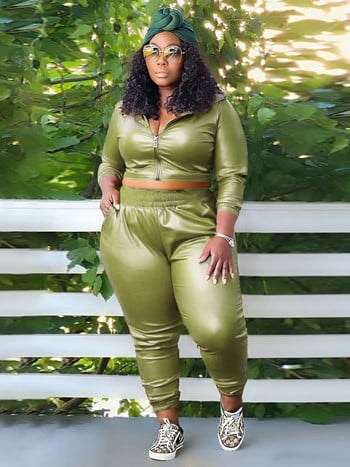 Wmstar Plus Size PU Two Piece Outfits Γυναικείες φθινοπωρινές κουκούλες Παλτό Παντελόνι Σετ Κολάν ασορτί σετ Χονδρική Dropshipping