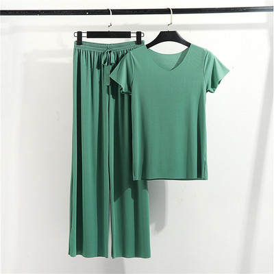 Γυναικείες πιτζάμες 2 τεμαχίων φαρδύ παντελόνι Σετ Μονόχρωμο Casual Plus Size 4XL Sleepwear Κοντό μανίκι Απλή Homewear
