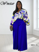 Wmstar Plus Size Two Piece σετ Γυναικεία πουκάμισα με στάμπα Μπλούζες και τσέπες παντελονιού Φαρδιά πόδι Νέα φθινοπωρινή ασορτί στολή Χονδρική Dropshipping