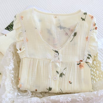 M-3XL Голям размер Пролетни бременни дамски пижами Костюми Следродилни жени Чист памучен марля Кърмачки с дълъг ръкав